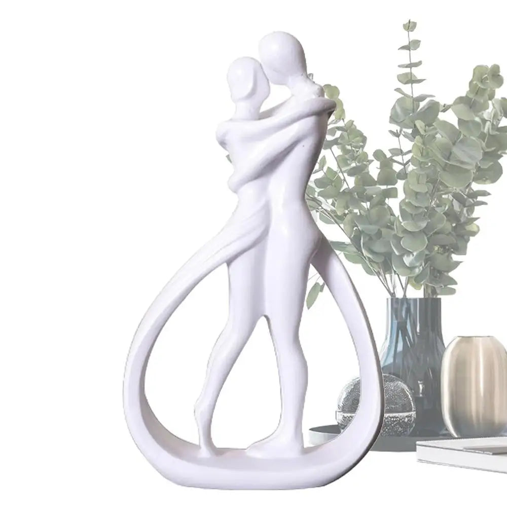 Estátua Abstrata Casal se Abraçando Branca - Meu Luxo