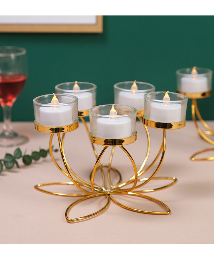 Castiçal de Metal Dourado 5 Suporte - Meu Luxo