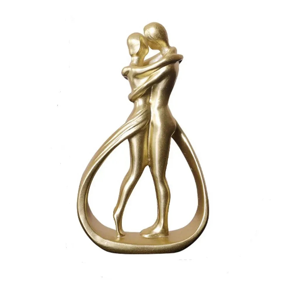 Estátua Abstrata Casal se Abraçando Dourada - Meu Luxo