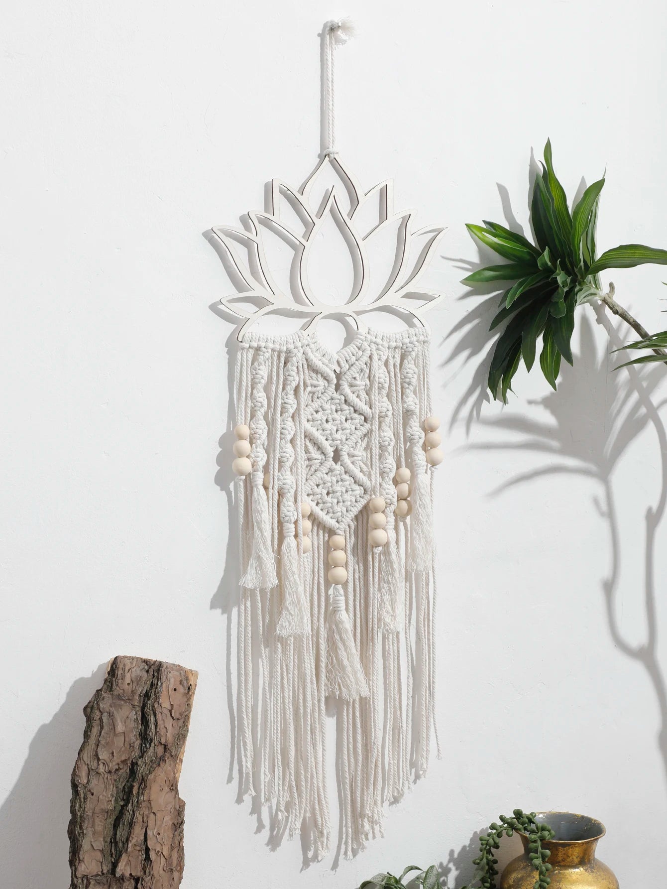 Lotus macrame parede pendurado boho macrame sonho apanhador grande artesanato ornamento para dormitório casa quarto apartamento decoração presente