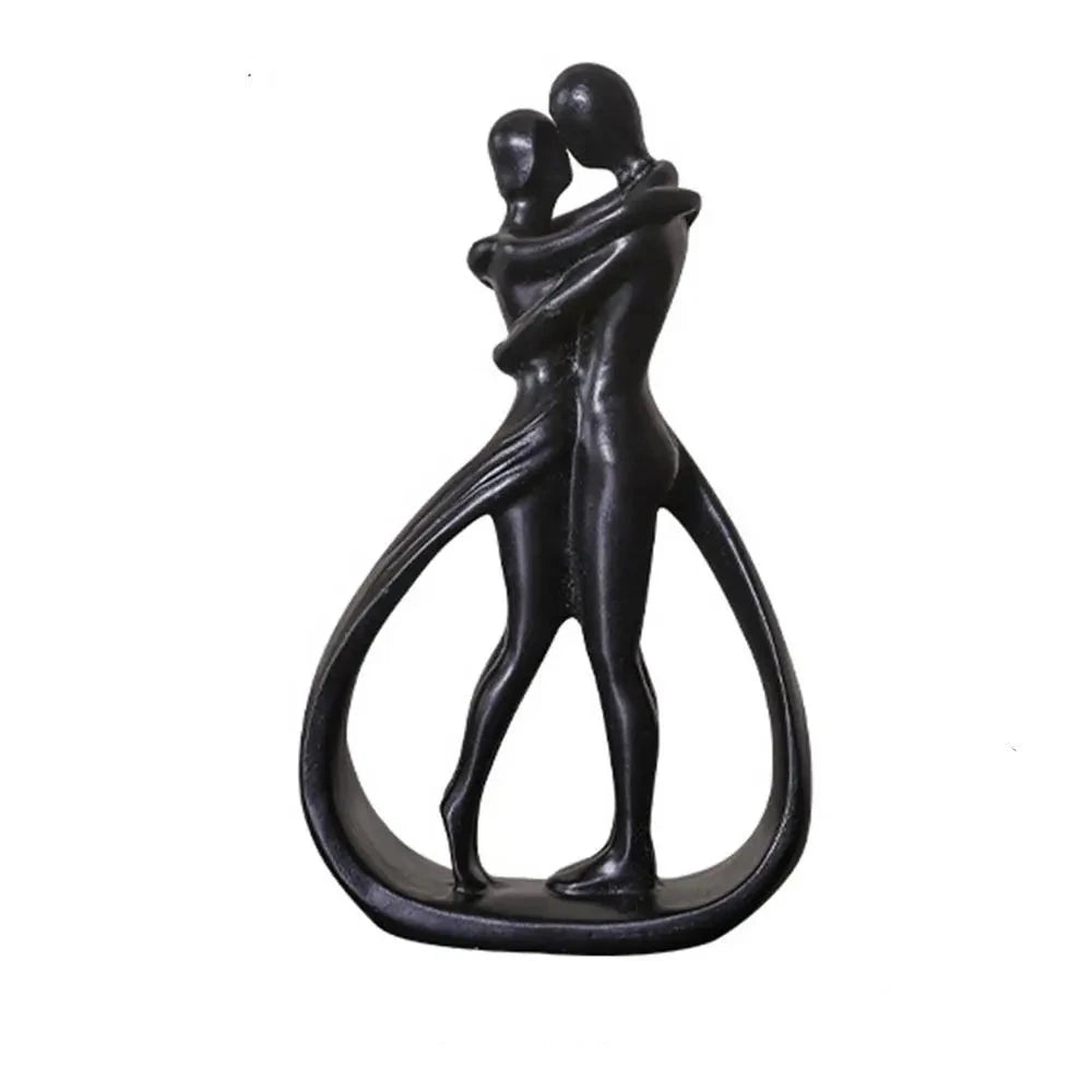 Estátua Abstrata Casal se Abraçando Preta  - Meu Luxo