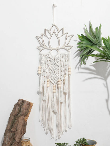 Lotus macrame parede pendurado boho macrame sonho apanhador grande artesanato ornamento para dormitório casa quarto apartamento decoração presente