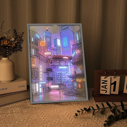 Quadro Cidade Noturna Luz de Led - meu Luxo 