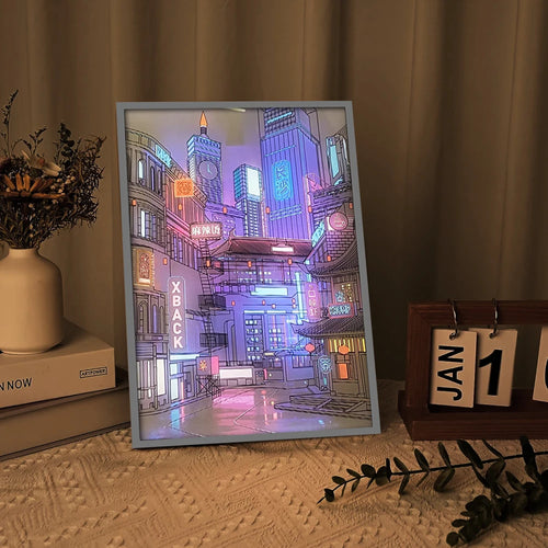 Quadro Cidade Noturna Luz de Led - meu Luxo 